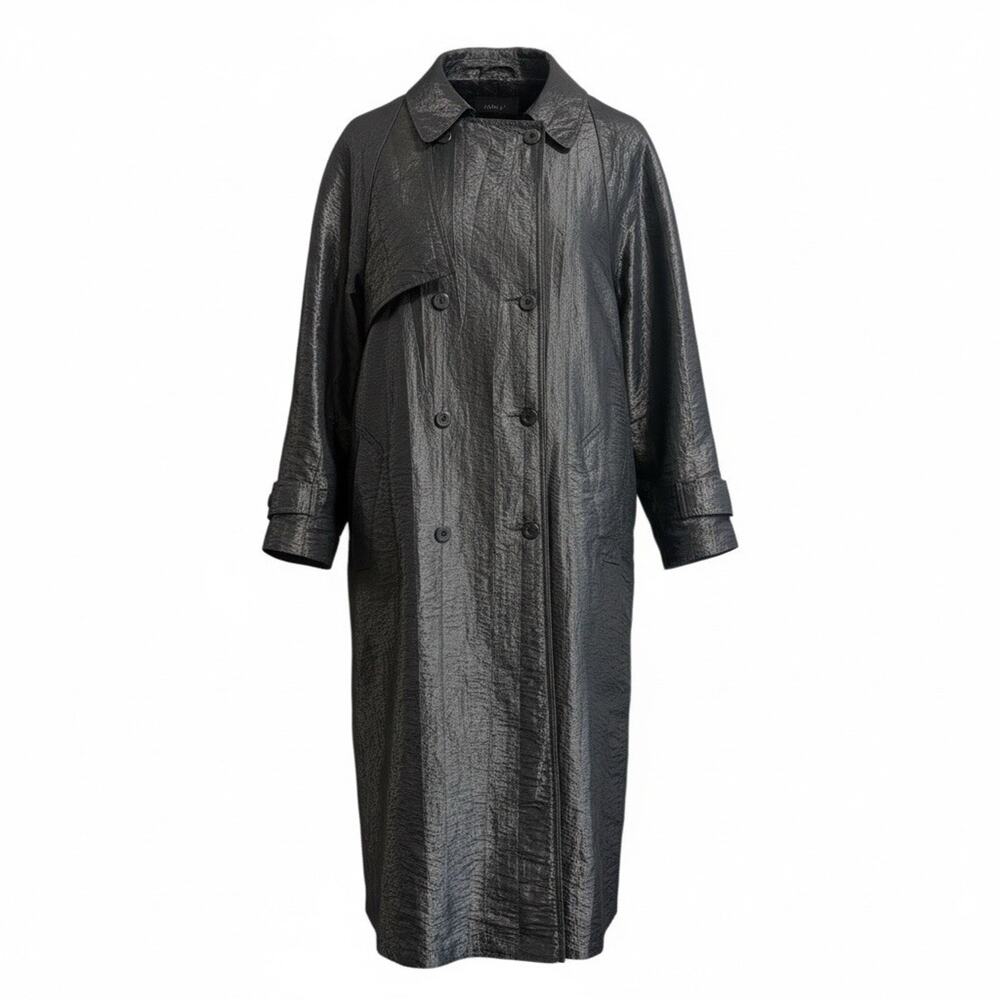 Vintage fleet Street Trench Coat Shiny Metallic Black Size 10 80’s Indie Grunge